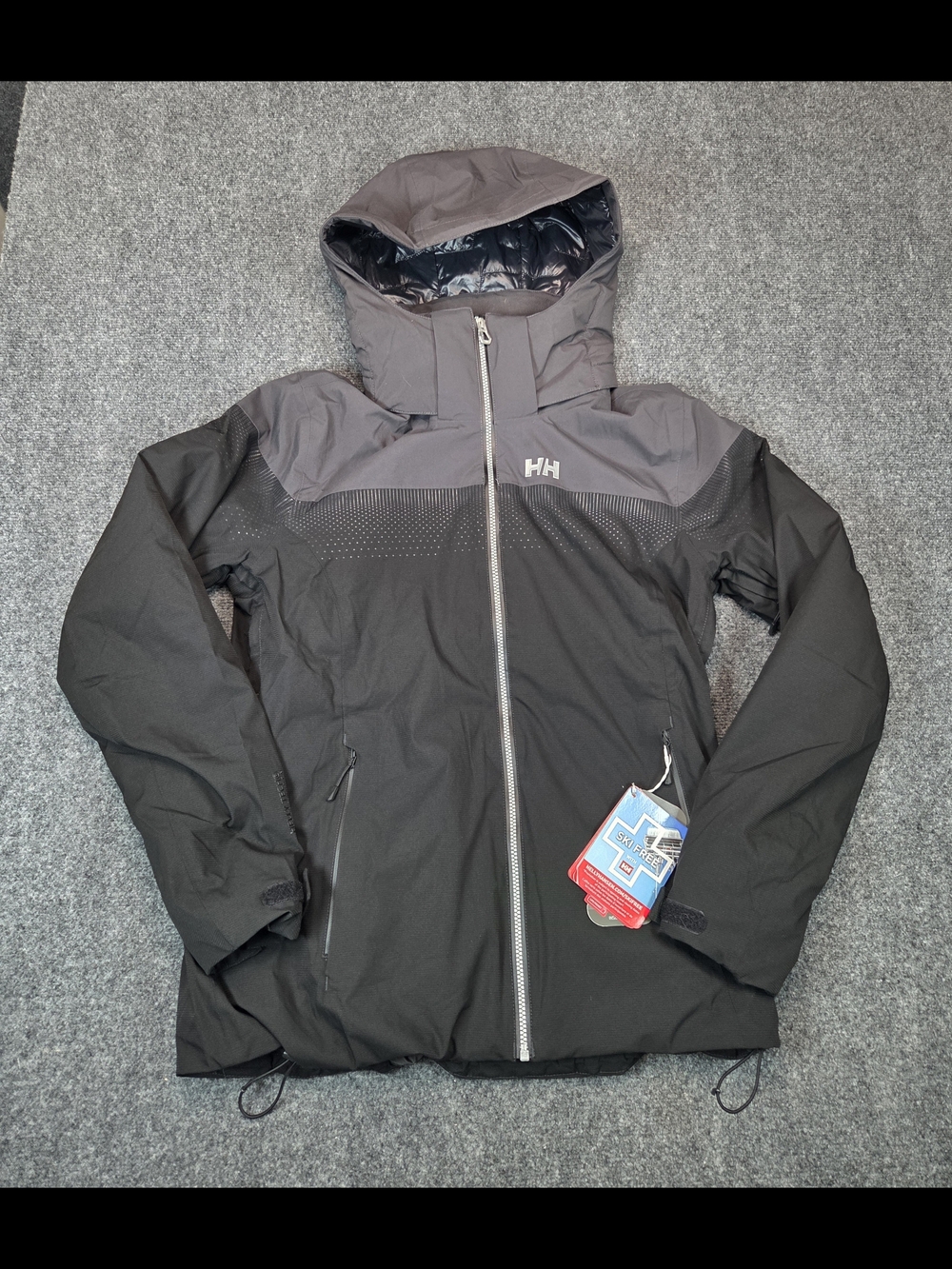 NEW Helly Hansen Motionista Womans XL Black and Gray Hooded Ski Jacket Lifaloft
